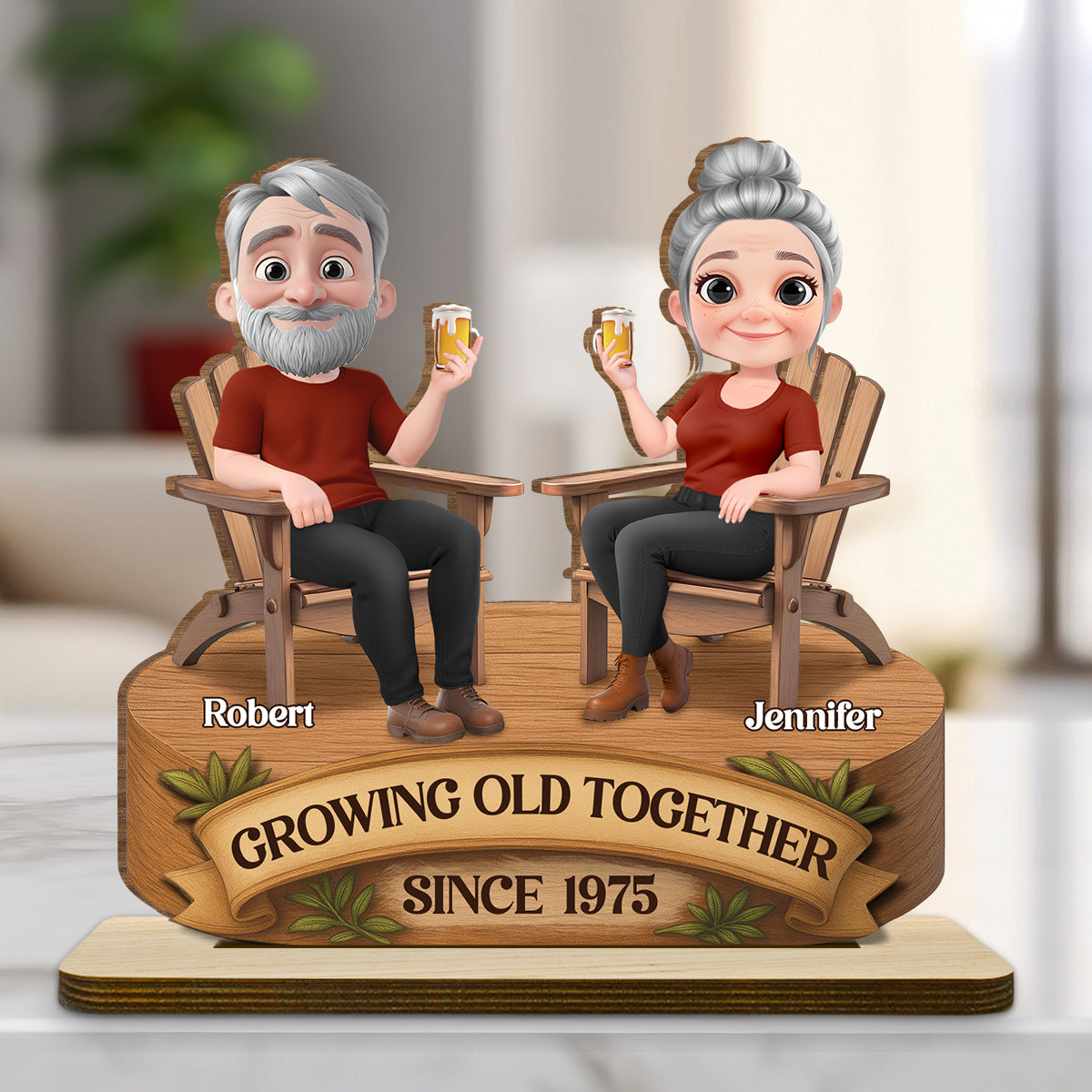 Love That Grows With Time - Personalized Custom 2-Layer Wood Plaque With Flat Base