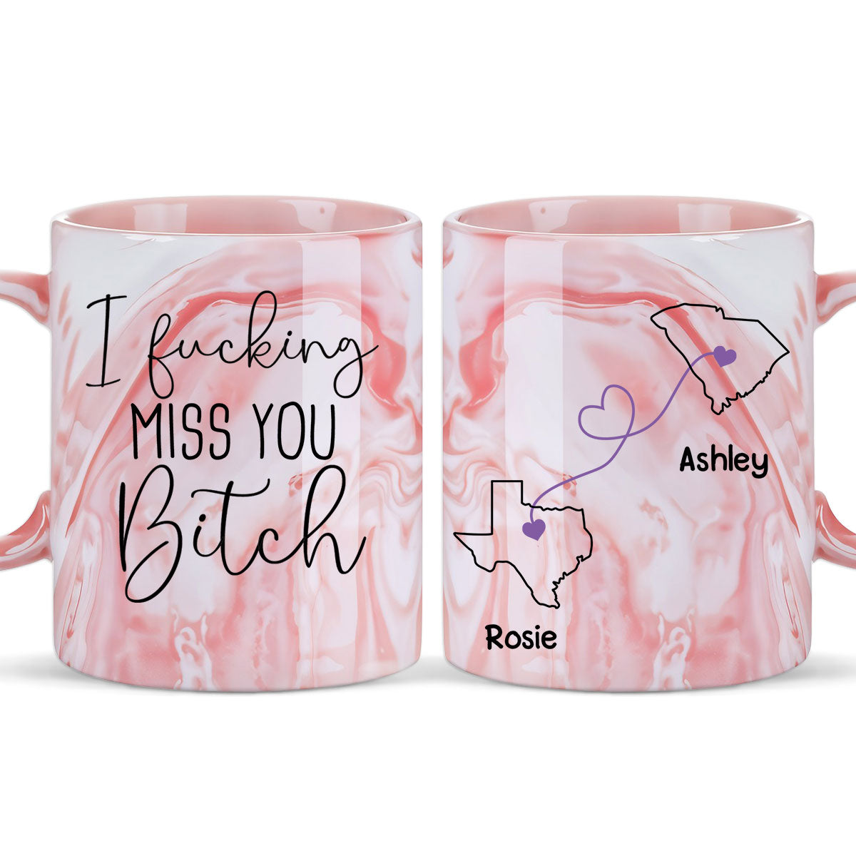 I Miss You Bestie - Personalized Custom Pink Marble Mug