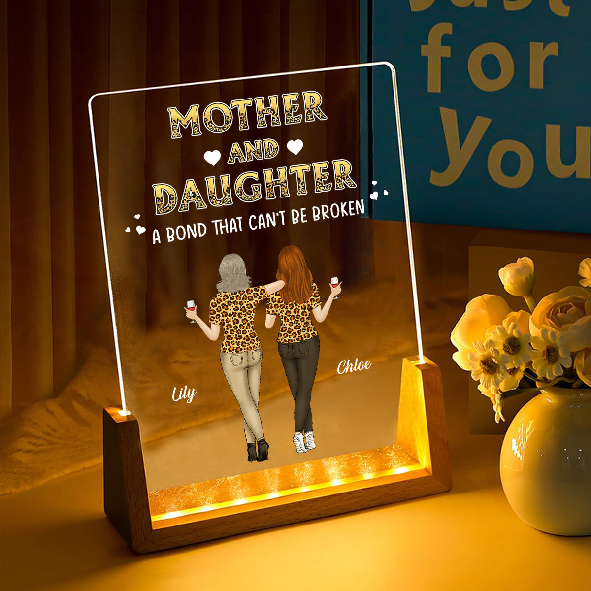 Mother And Daughters - Personalized Custom Plaque With Walnut Base