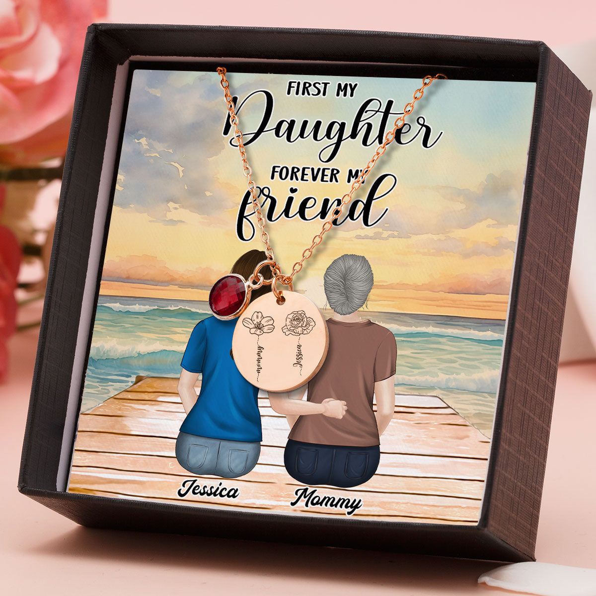 From Daughter To Forever Friend - Personalized Custom Birthstone Necklace With Message Card