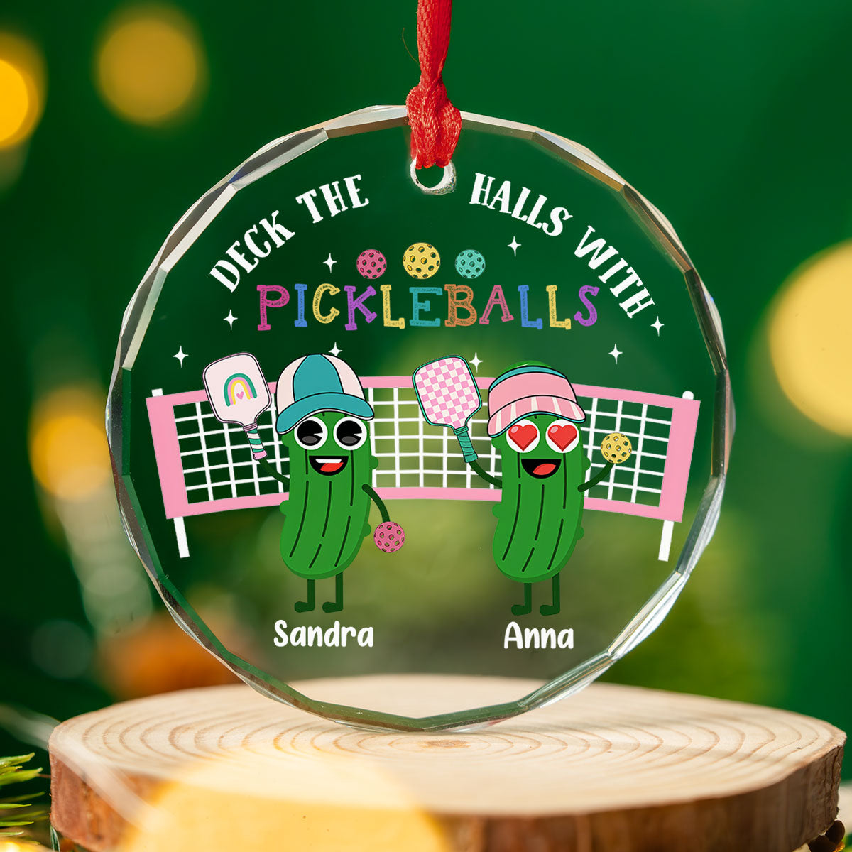 Deck The Halls With Pickleballs - Personalized Custom Glass Ornament