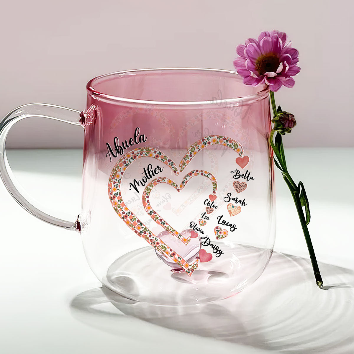 Mimi Heart - Personalized Custom Pink Gradient Glass Mug