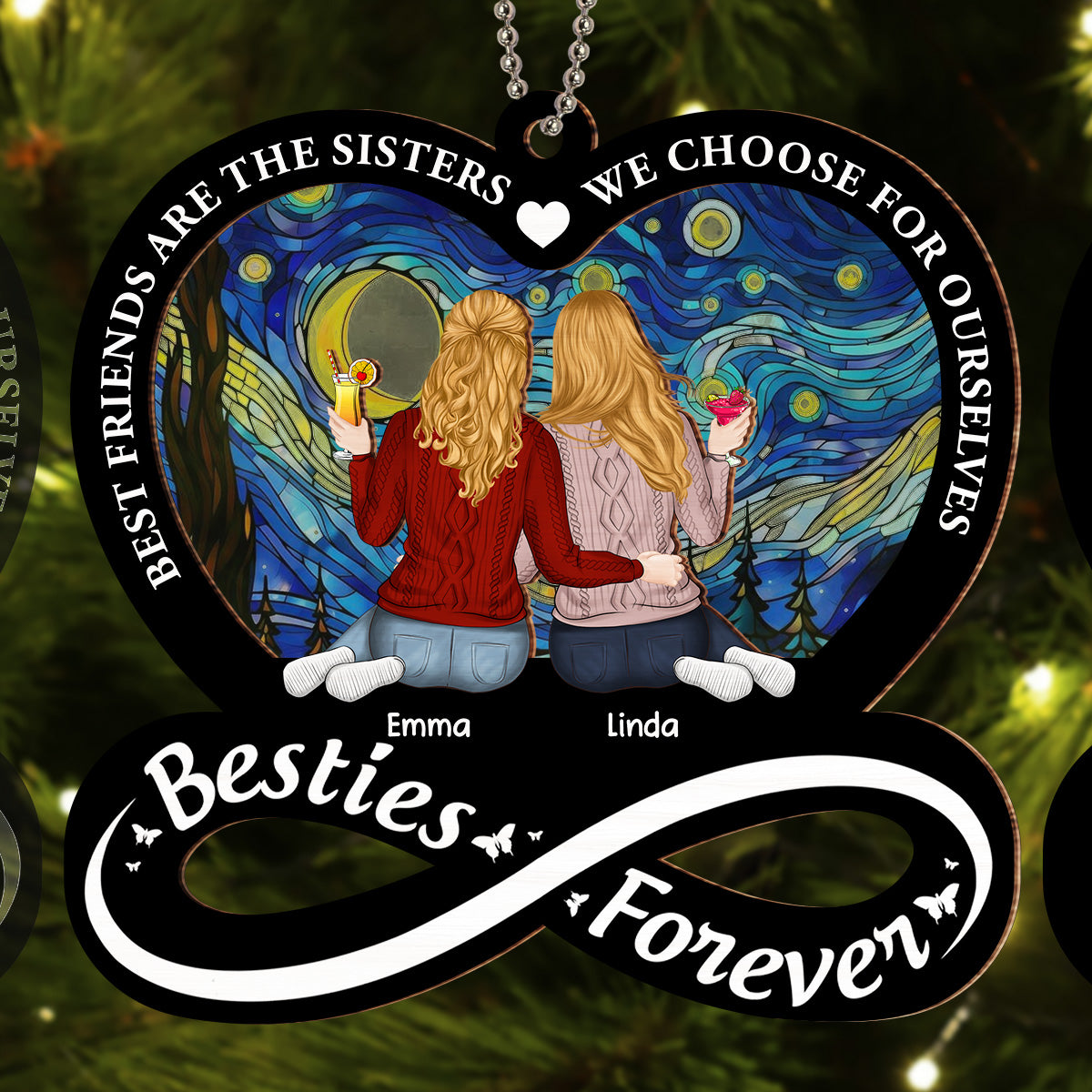 Not Sisters By Blood But Sisters By Heart - Personalized Custom Suncatcher Ornament