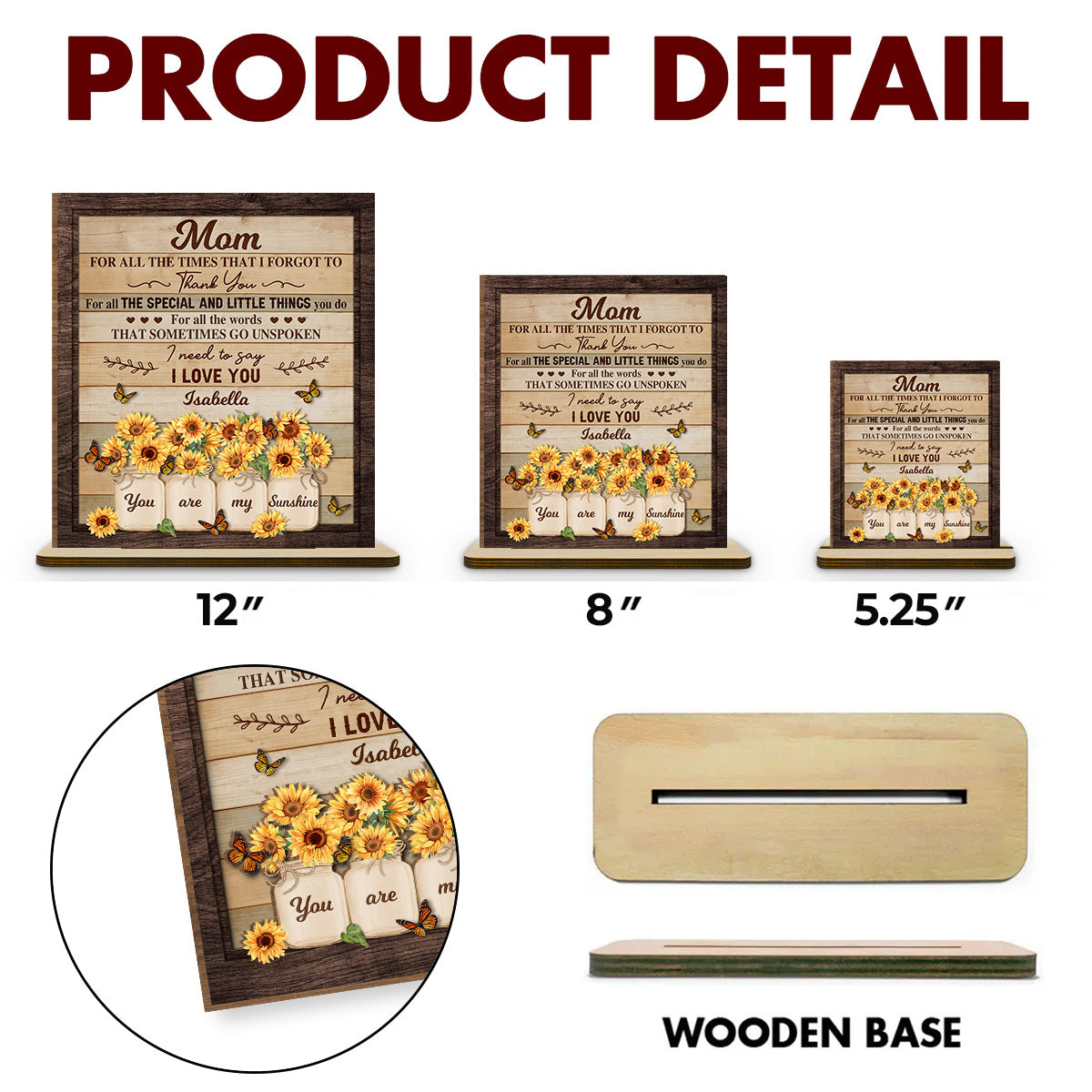 Dear Mom For All The Times - Personalized Custom 2-Layer Wood Plaque With Flat Base