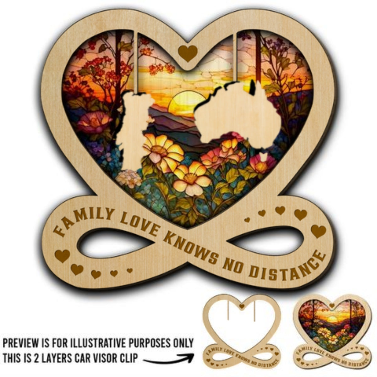 Family Love Knows No Distance - Personalized Custom Car Visor Clip