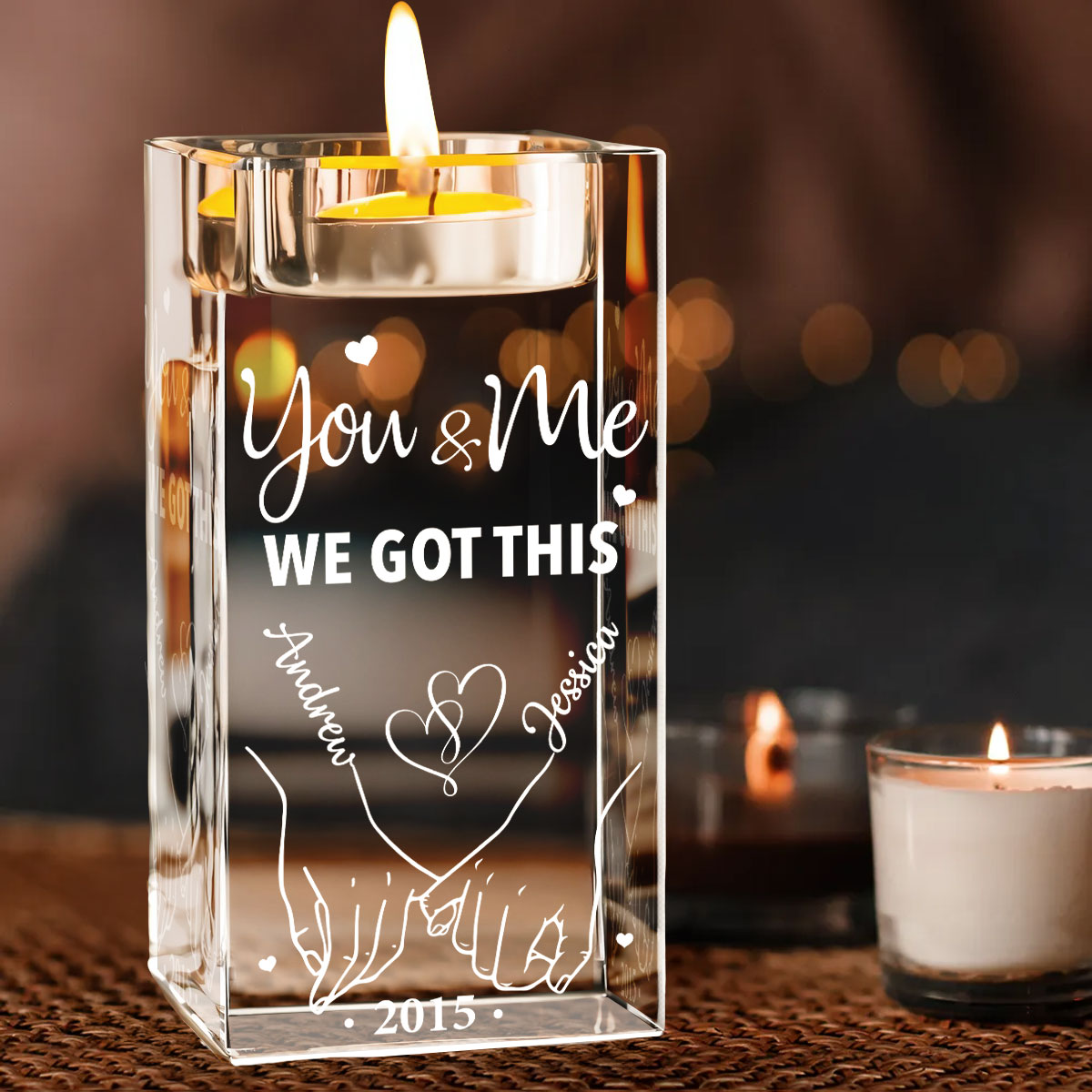 You And Me - Personalized Custom Crystal Candle Holder