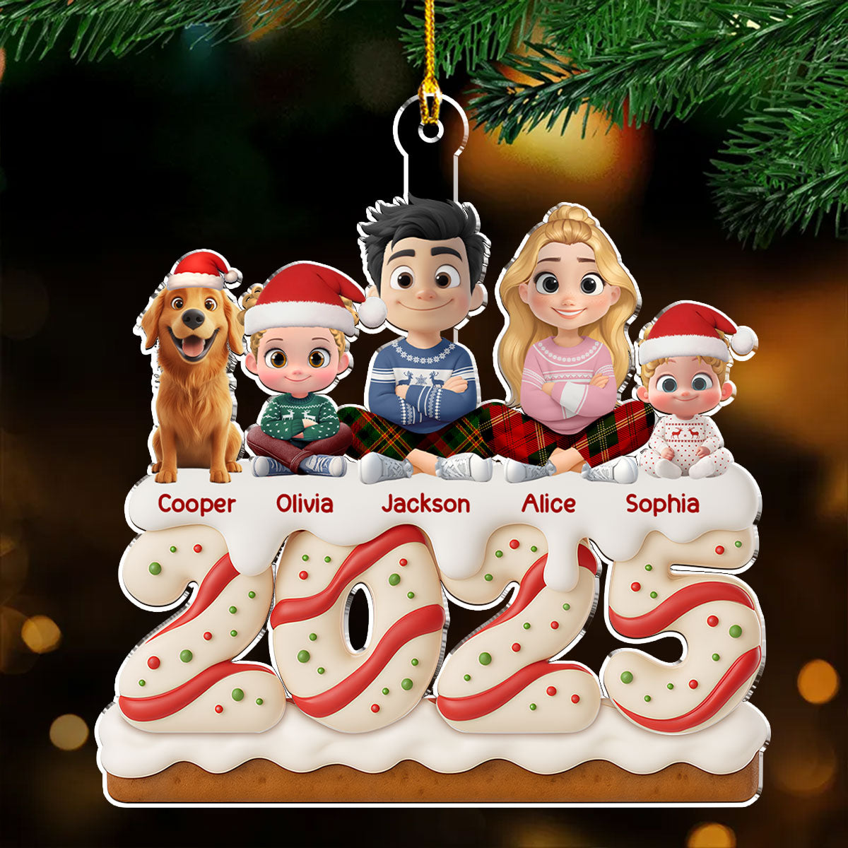 Family Christmas Tree Cake Version 2 - Personalized Custom Acrylic Ornament