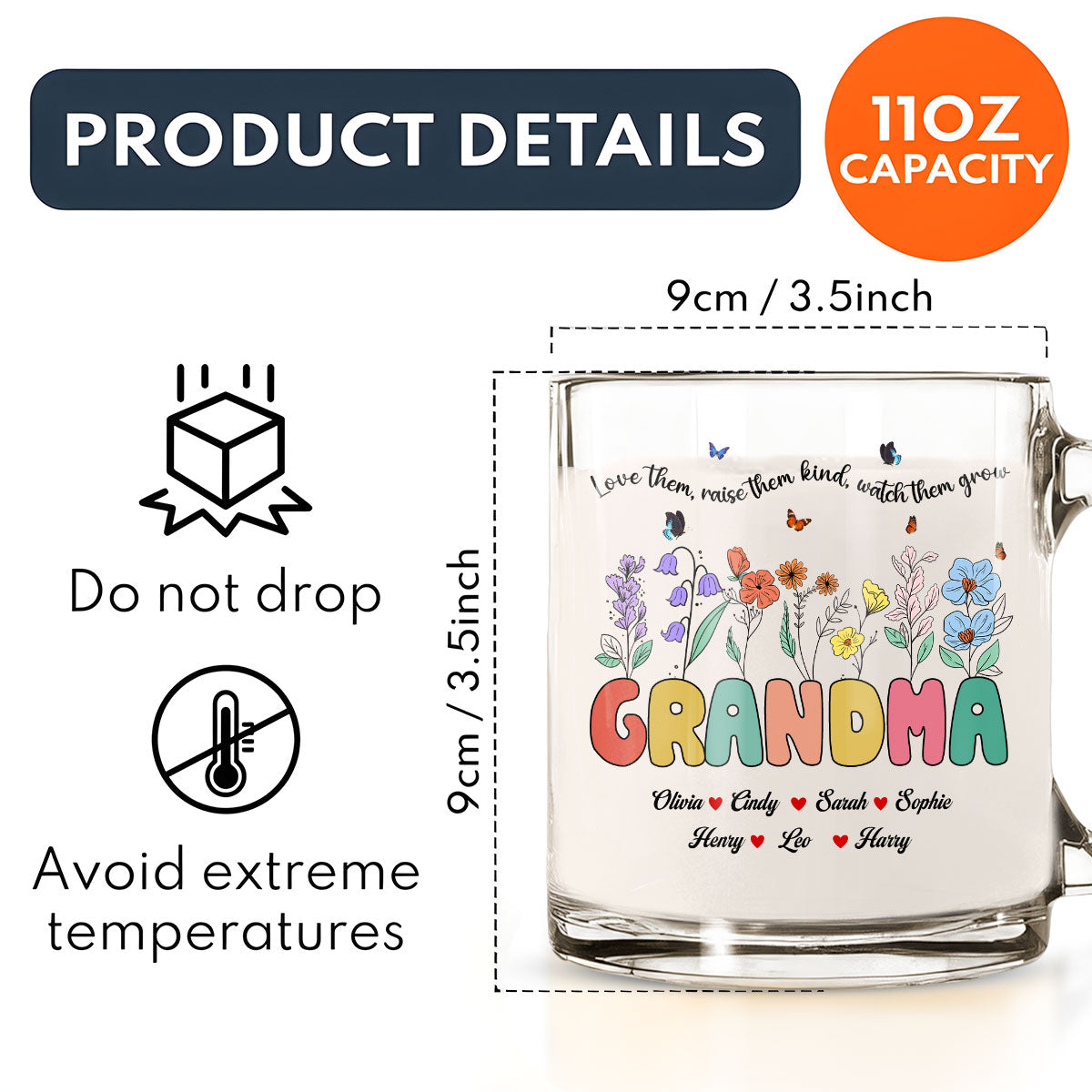 Grandma Watch Them Grow - Personalized Custom Glass Mug