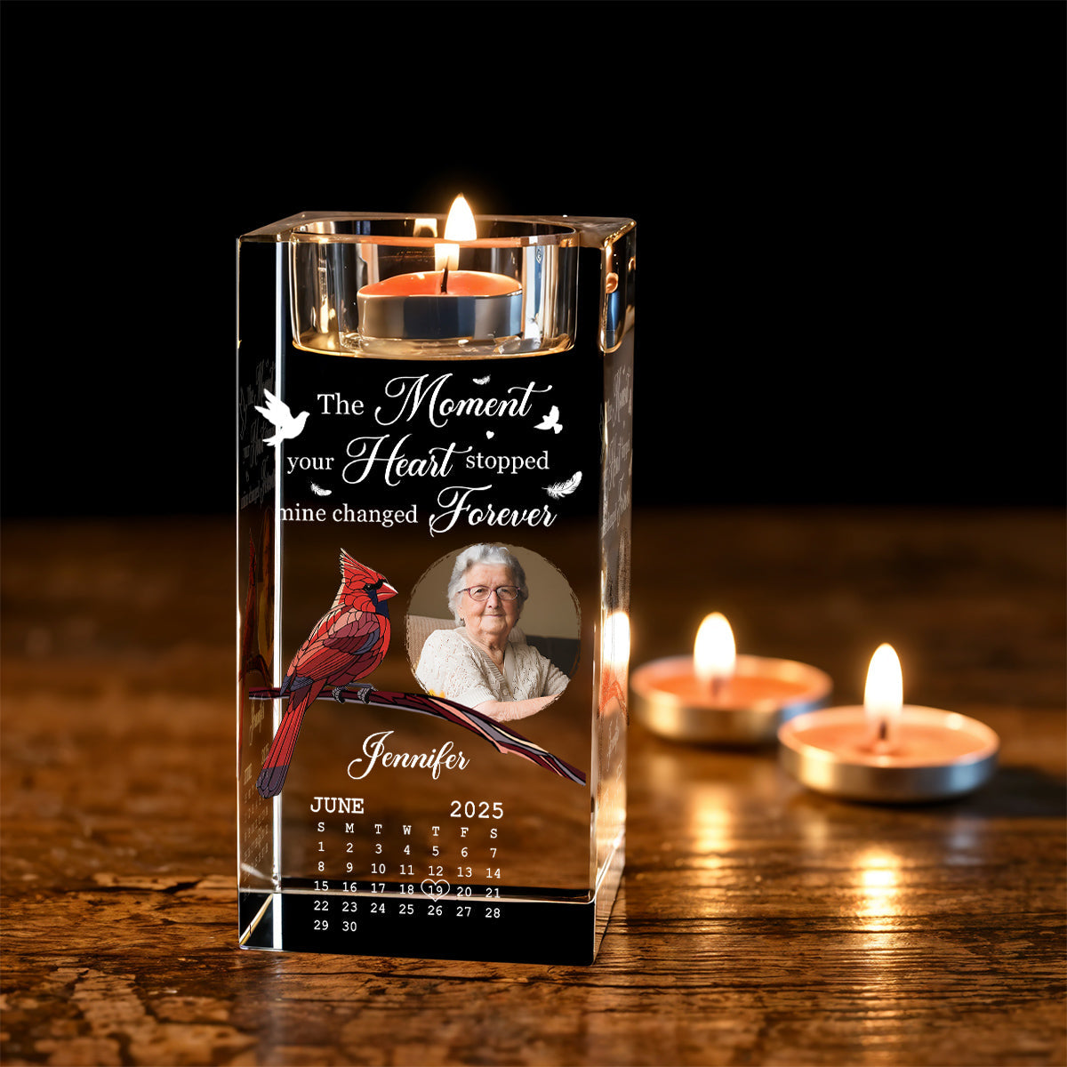 The Moment Your Heart Stopped - Personalized Custom Crystal Candle Holder