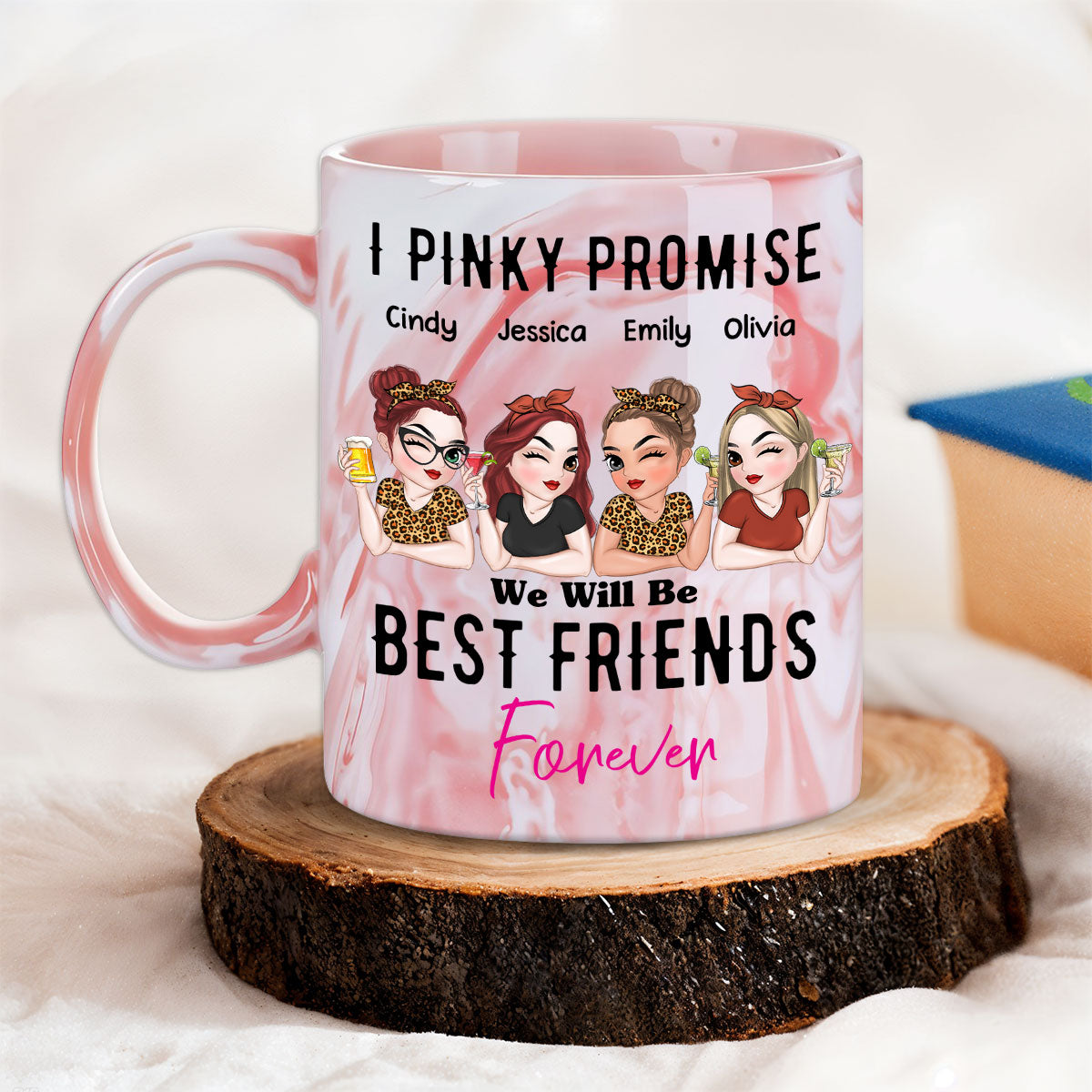 Best Friends Forever - Personalized Custom Pink Marble Mug