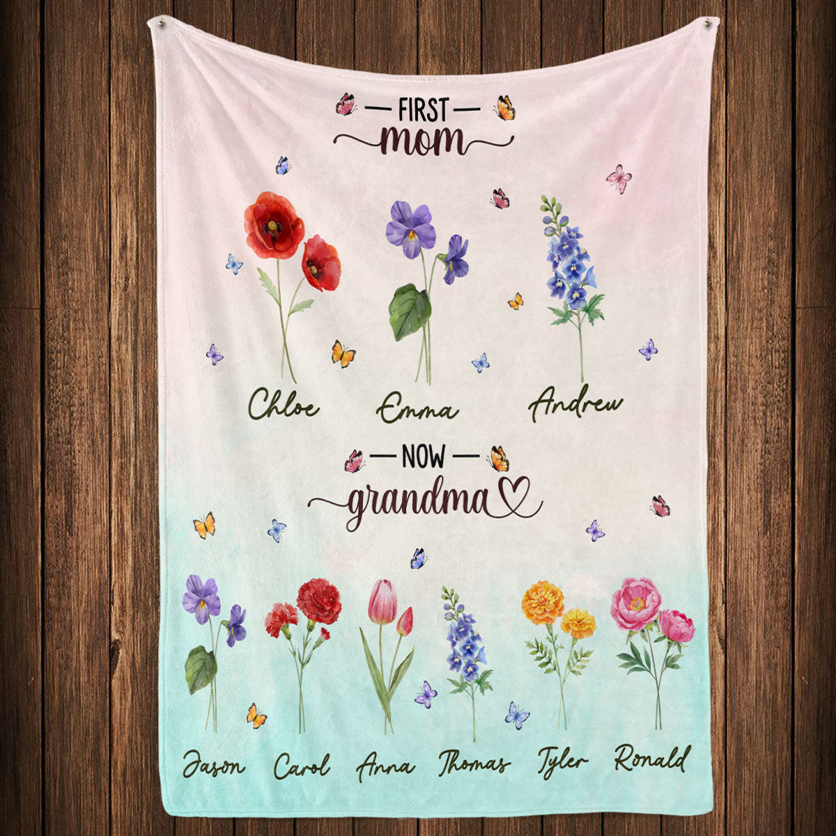 First Mom Now Grandma - Personalized Custom Fleece Blanket