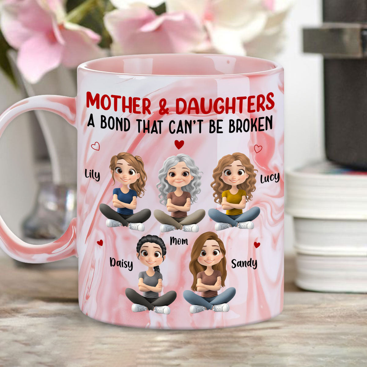 Mother And Daughter - Personalized Custom Pink Marble Mug