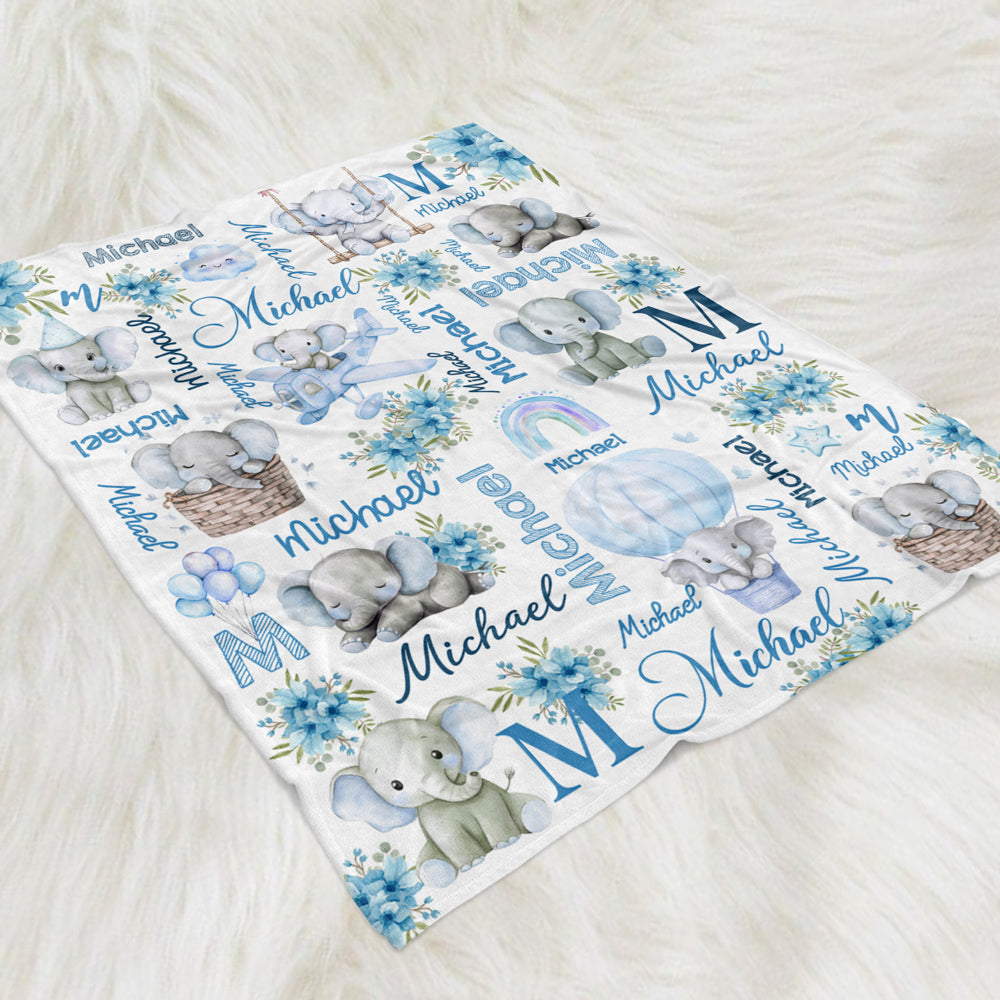 Elephant Love - Personalized Custom Fleece Blanket