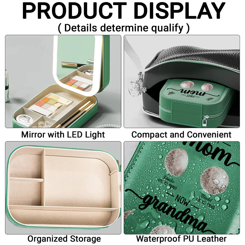 First Mom Now Grandma Floral Birth Moon - Personalized Custom Jewelry Box With LED Mirror