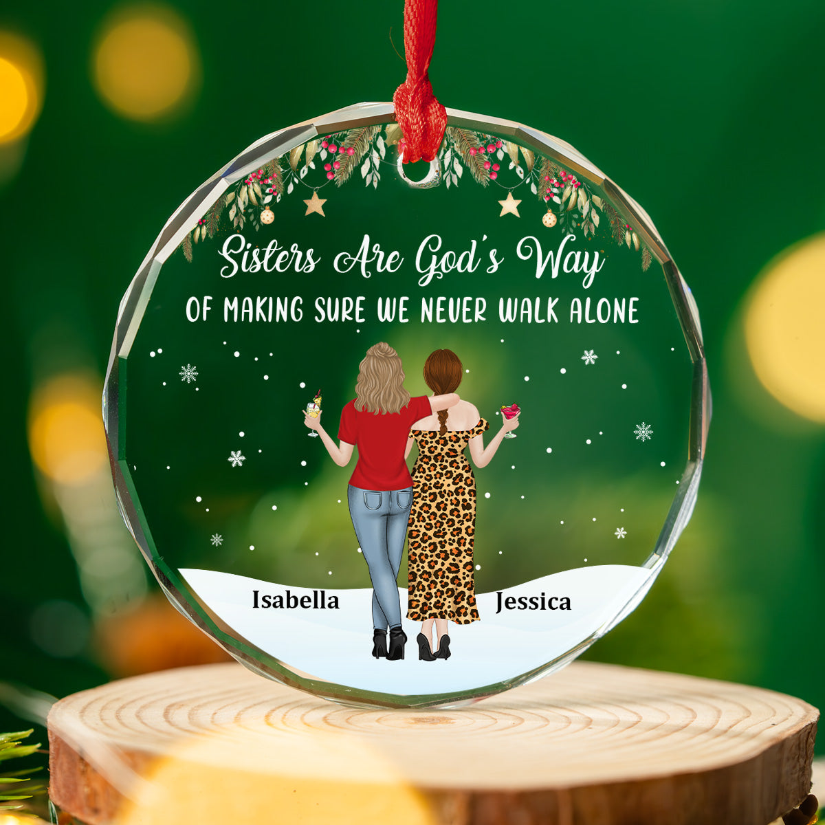 Sister Never Walk Alone - Personalized Custom Glass Ornament