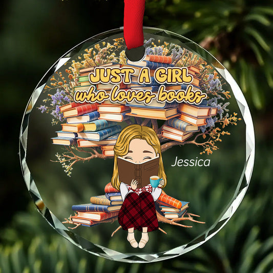 Just A Girl Who Loves Books - Personalized Custom Glass Ornament