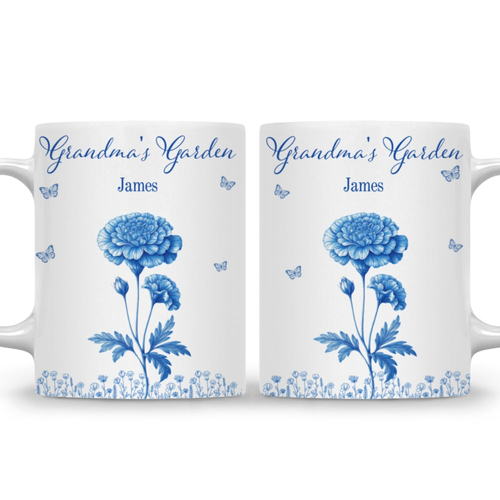 Grandma Garden Toile Flowers - Personalized Custom Coffee Mug
