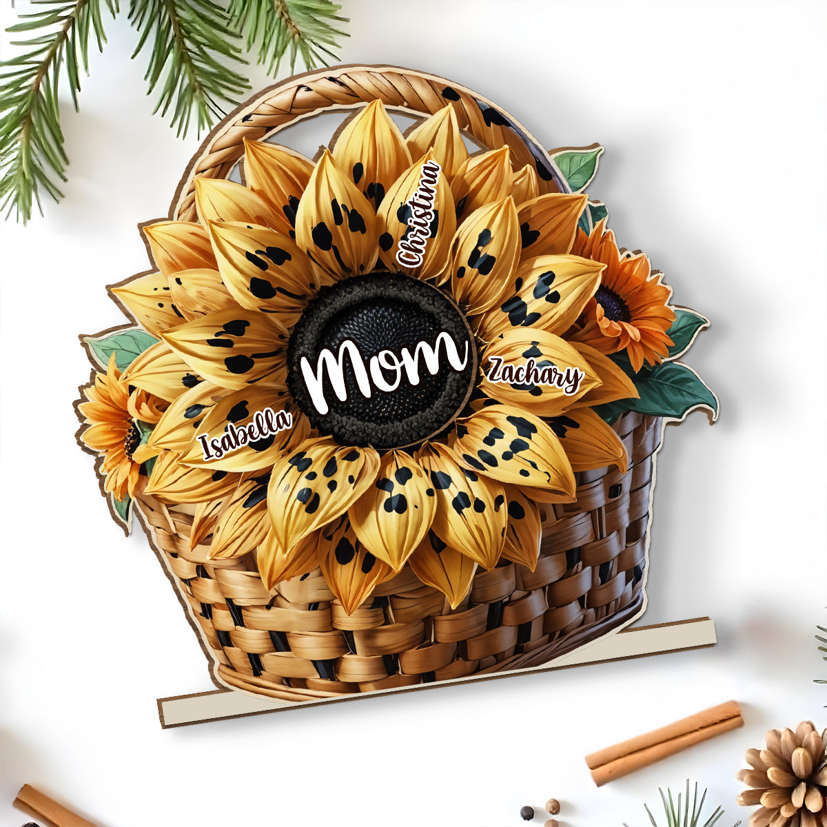 Family Sunflower - Personalized Custom 2-Layer Wood Plaque With Flat Base
