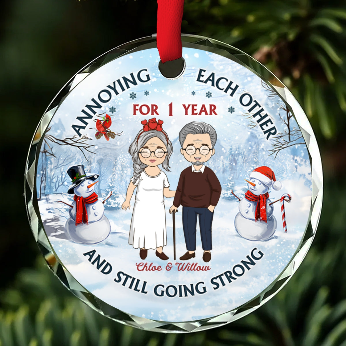 Old Couple Annoying Each Other - Personalized Custom Glass Ornament