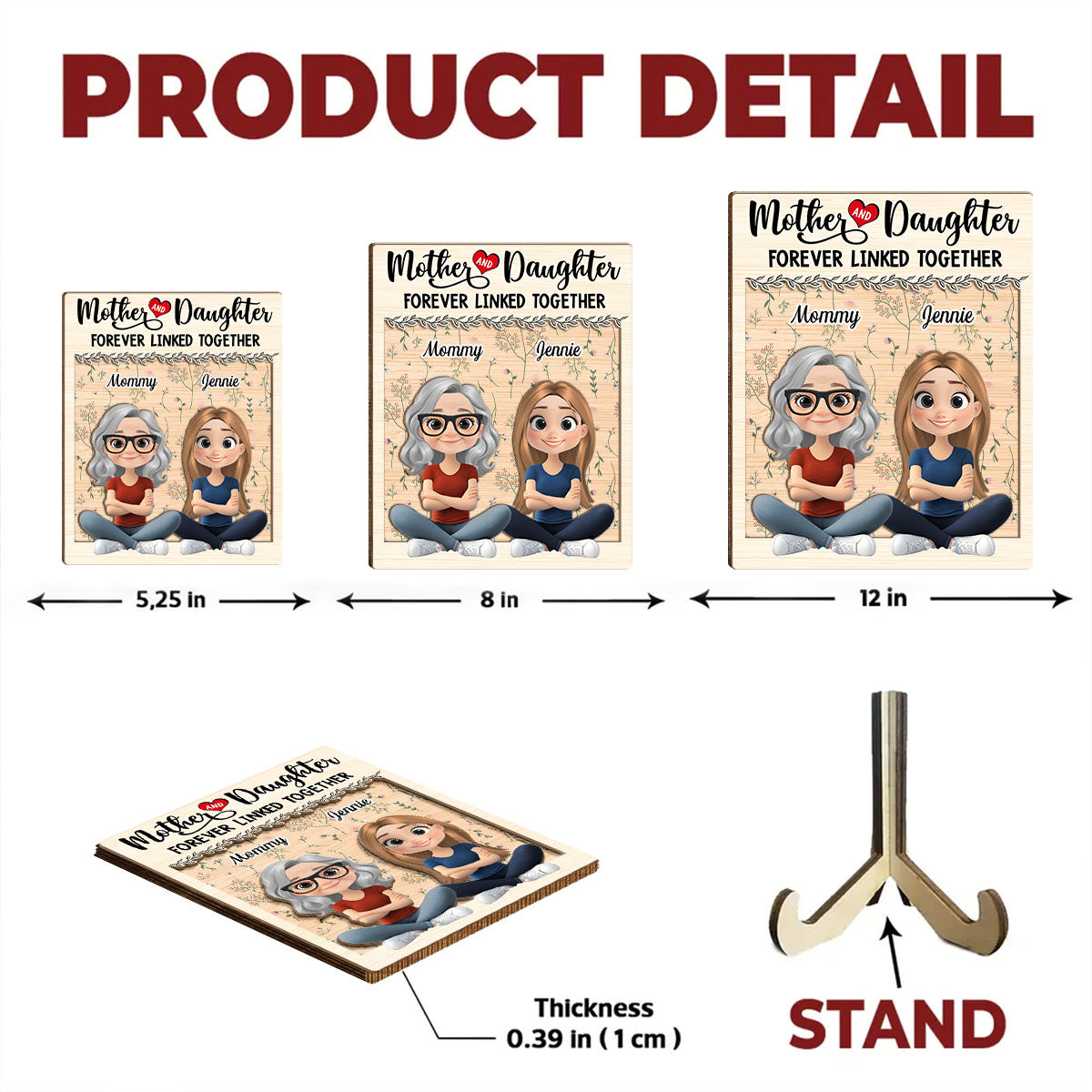 Mom And Daughter Together Version 2 - Personalized Custom Wooden Plaque