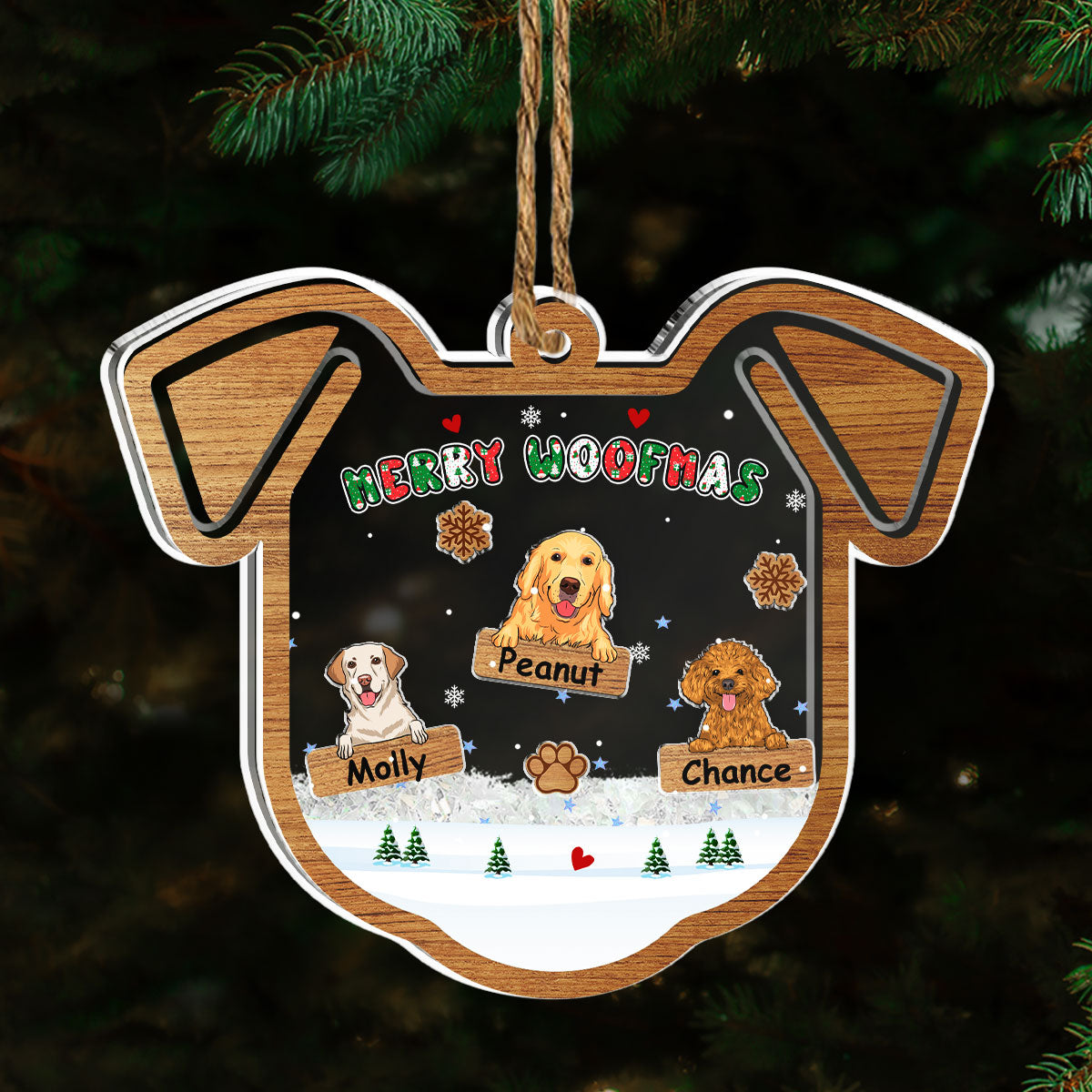 Merry Woofmas Ver 2 - Personalized Custom Acrylic Shaker Ornament