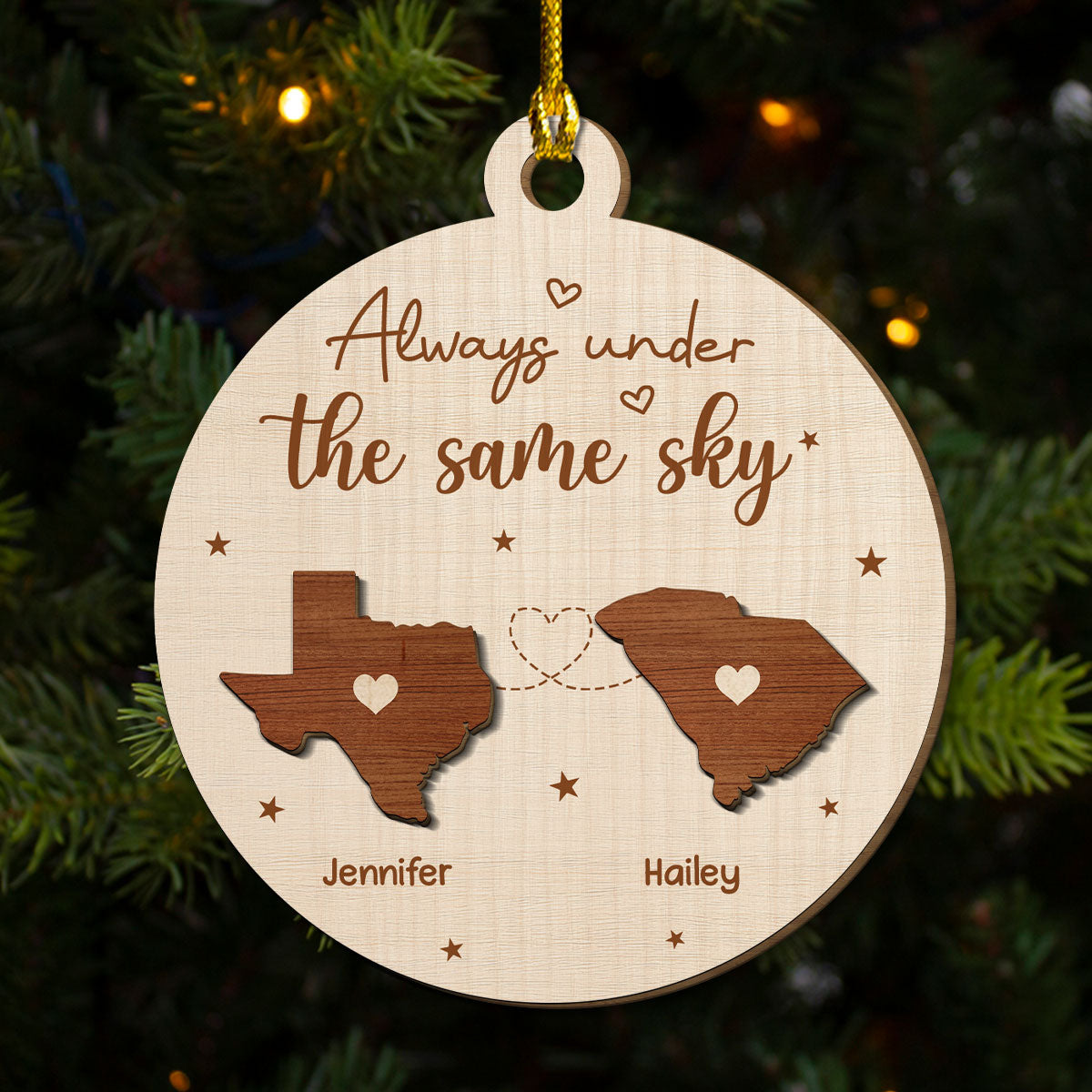 Always Under The Same Sky - Personalized Custom Freeshape 2-Layered Wood Ornament