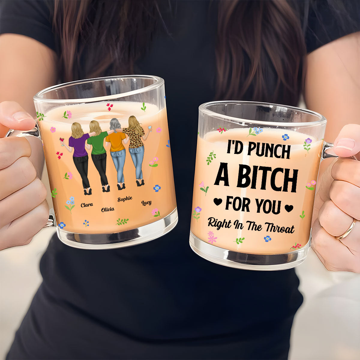 Punch Bitch Besties - Personalized Custom Glass Mug