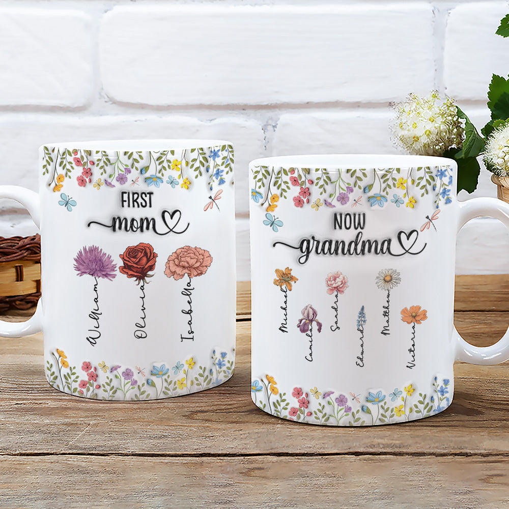 First Mom Now Nana - Personalized Custom 3D Inflated Effect Coffee Mug