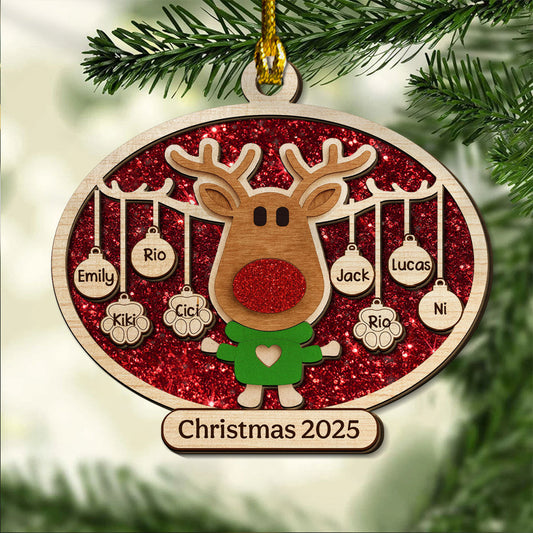 Christmas Reindeer Family Forever - Personalized Custom 2-layered Wood Ornament