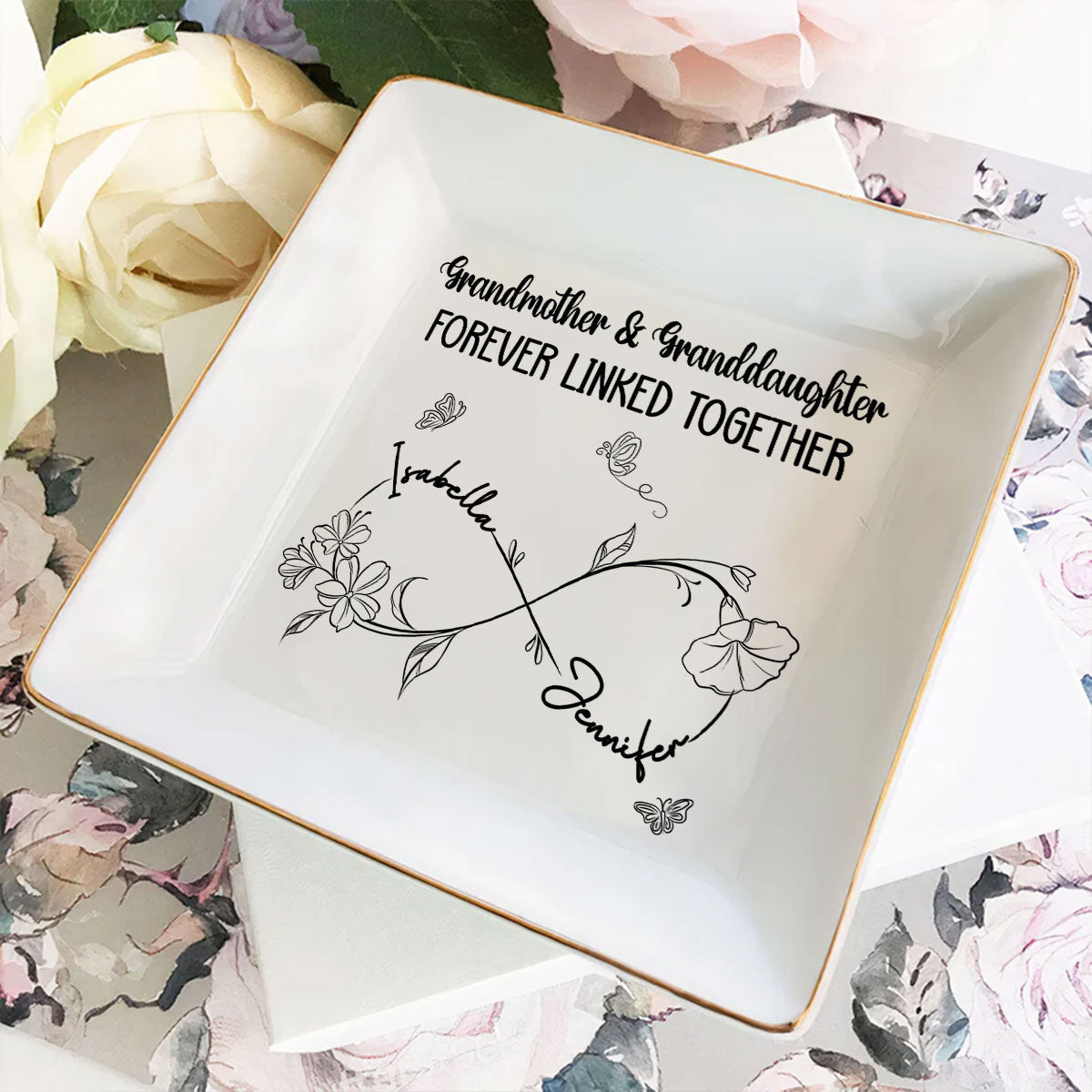 Grandmother And Granddaughter Forever Linked Together - Personalized Custom Jewelry Dish