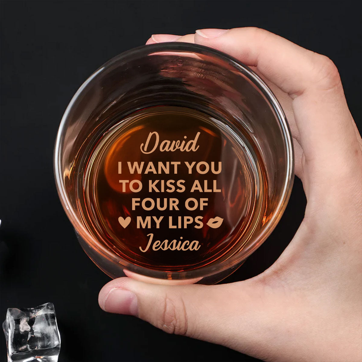 Kiss My Lips Let Play - Personalized Custom Engraved Whiskey Glass