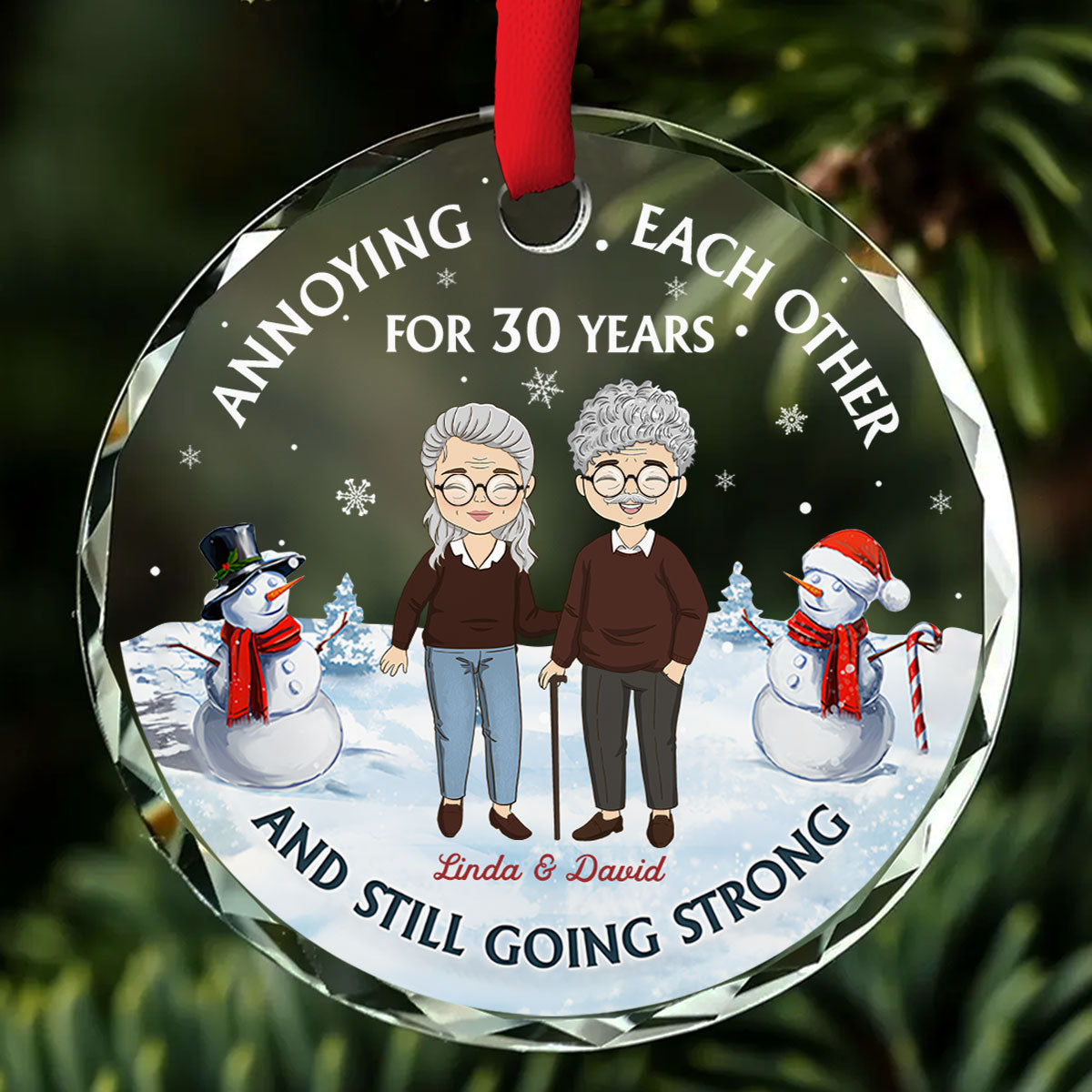 Old Couple Annoying Each Other - Personalized Custom Glass Ornament