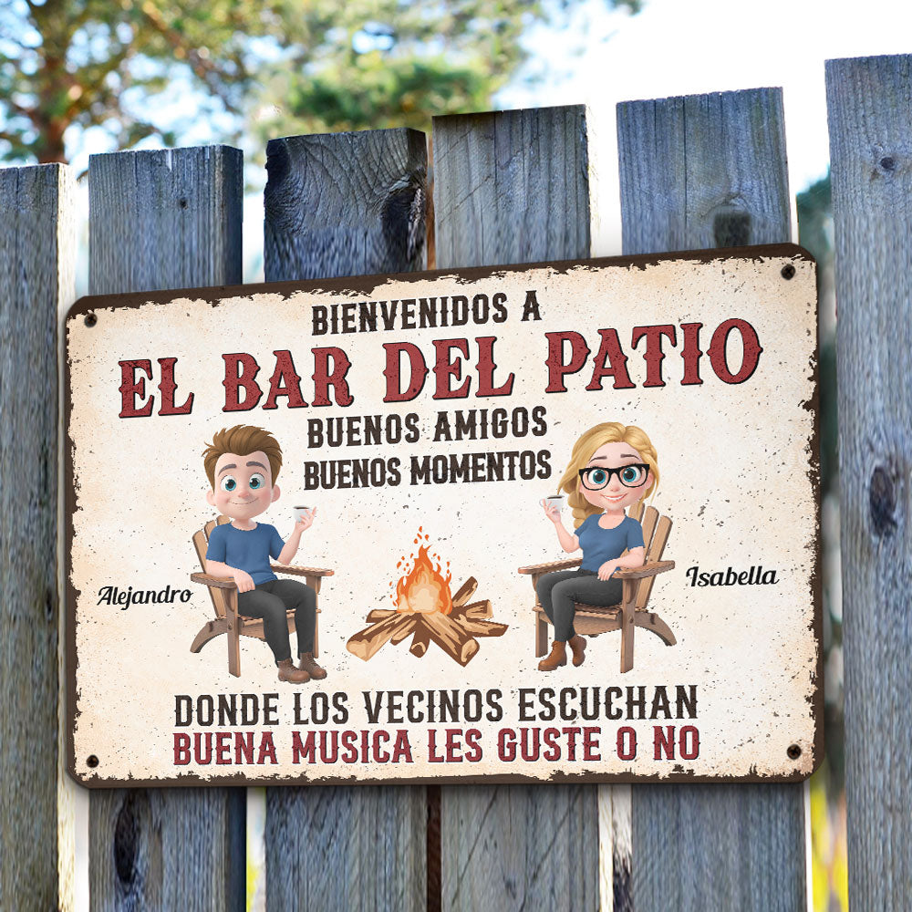 Parrillada en el patio y buena música â€?Letrero metálico personalizado