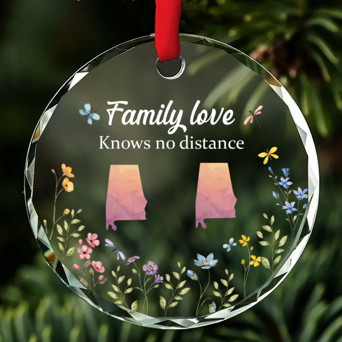 Family Love Knows No Distance Floral Version - Personalized Custom Glass Ornament