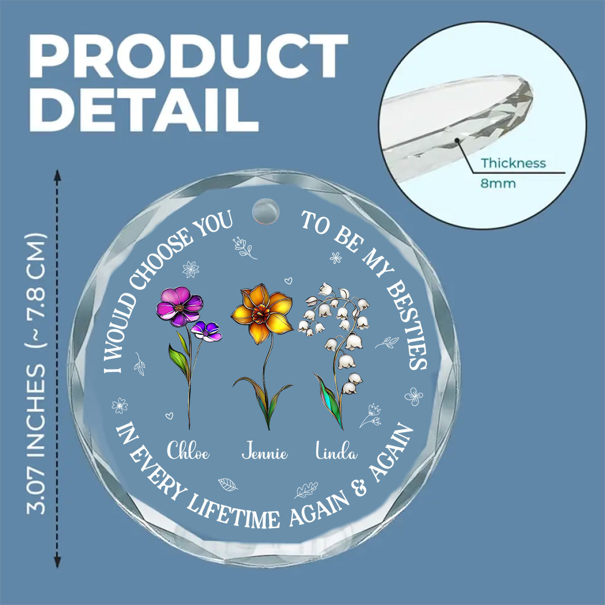 Bonded By Heart - Personalized Custom Glass Ornament