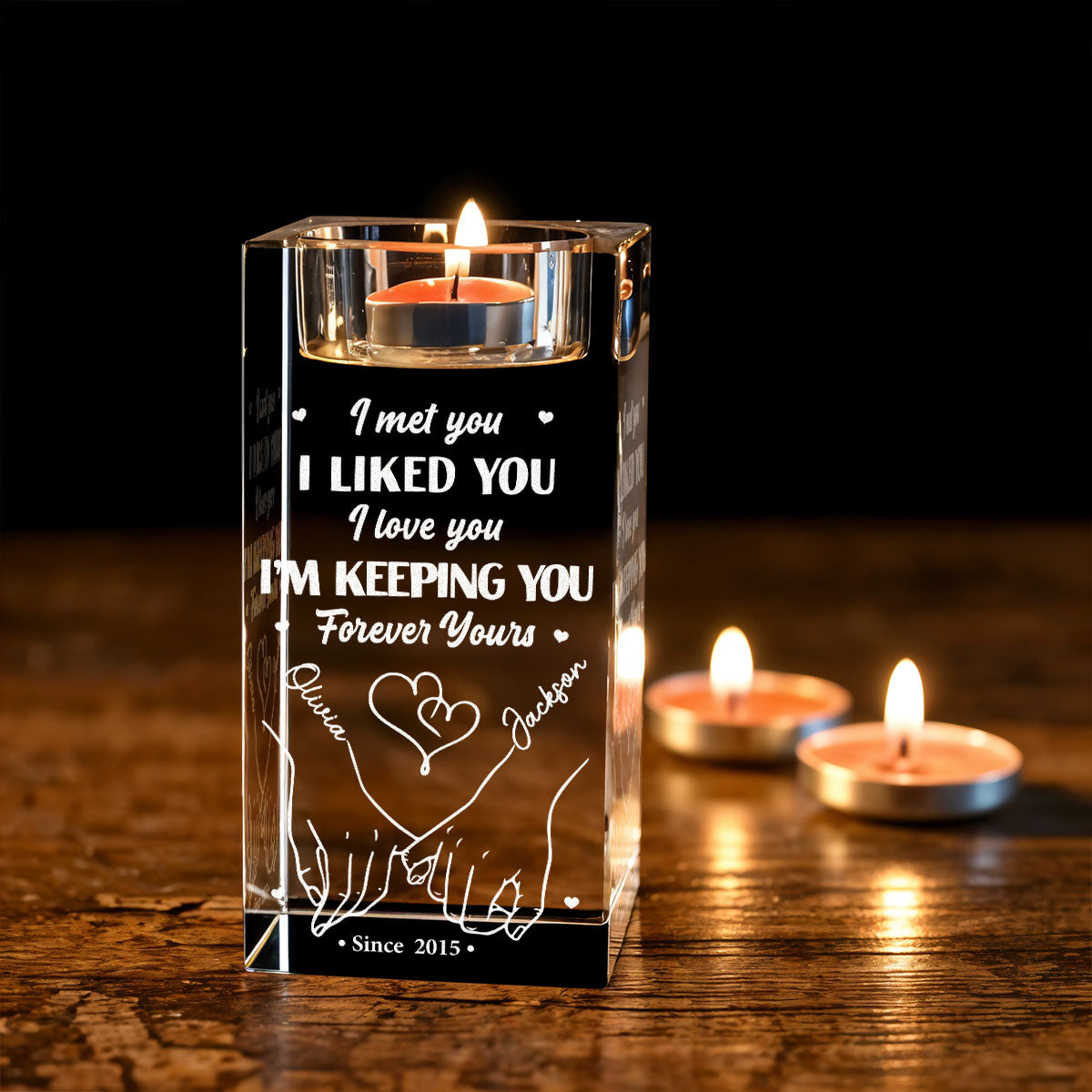 Keeping You - Personalized Custom Engraved Crystal Candle Holder