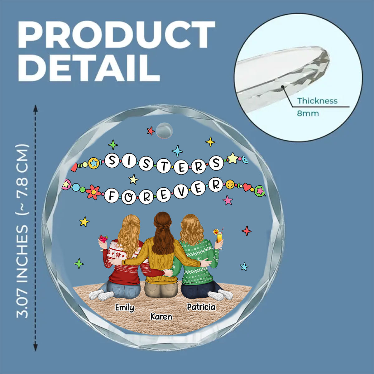 Sisters Sitting Colorful - Personalized Custom Glass Ornament