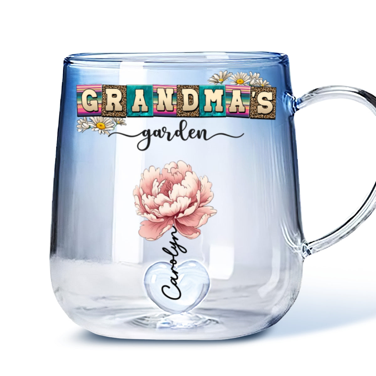 Lovely Grandma - Personalized Custom Blue Gradient Glass Mug