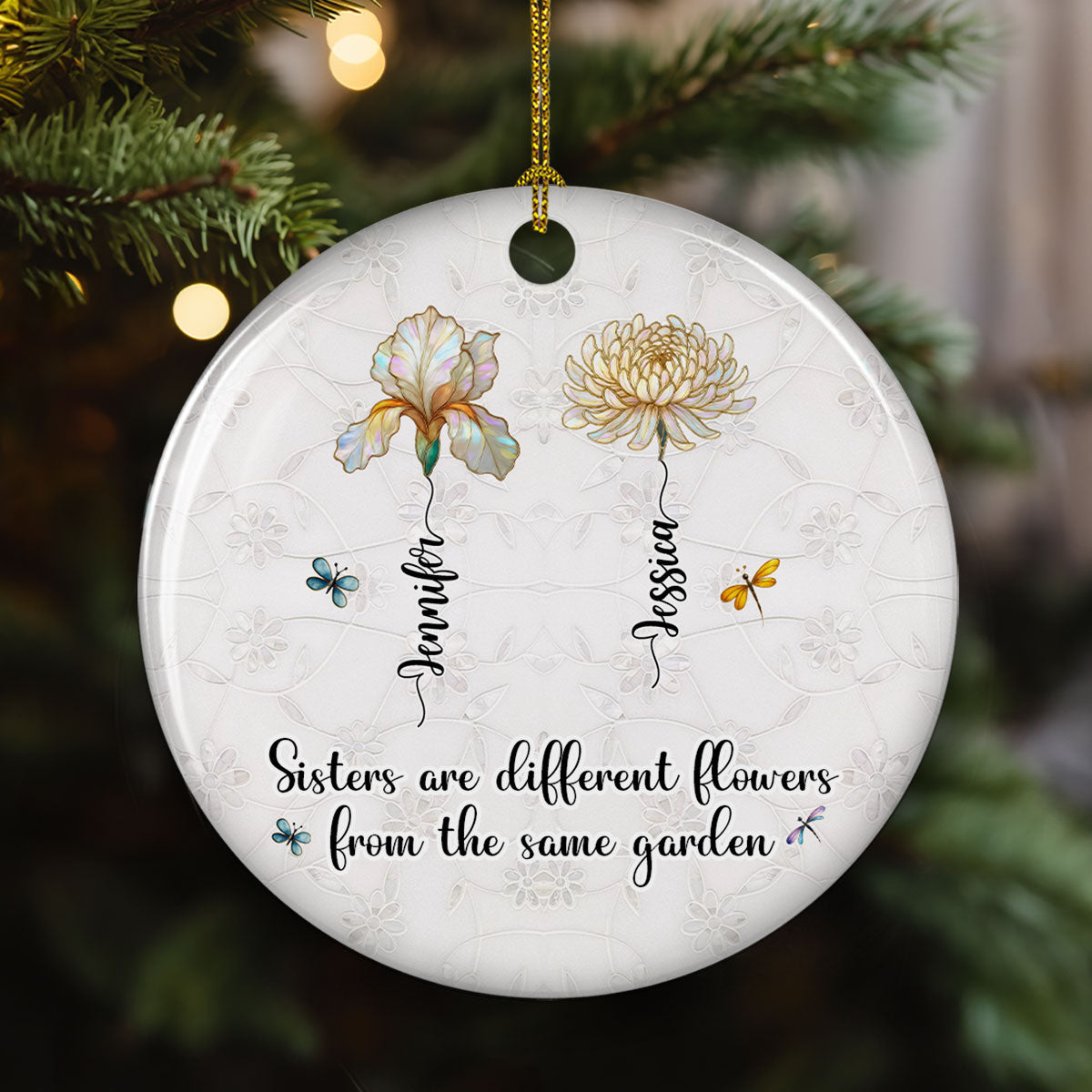 Sisters Are Flowers Mother Of Pearl - Personalized Custom Ceramic Ornament