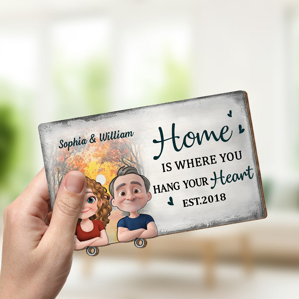 Home Is Where You Hang Your Heart - Personalized Custom Wooden Key Holder With Keychain