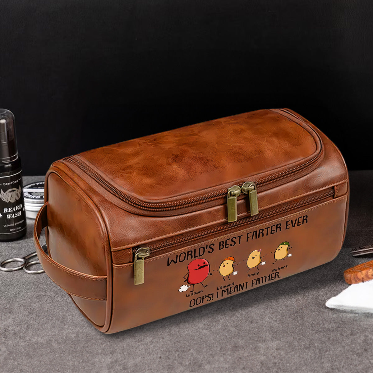 Best Farter Ever I Mean Father - Personalized Custom Leather Toiletry Bag