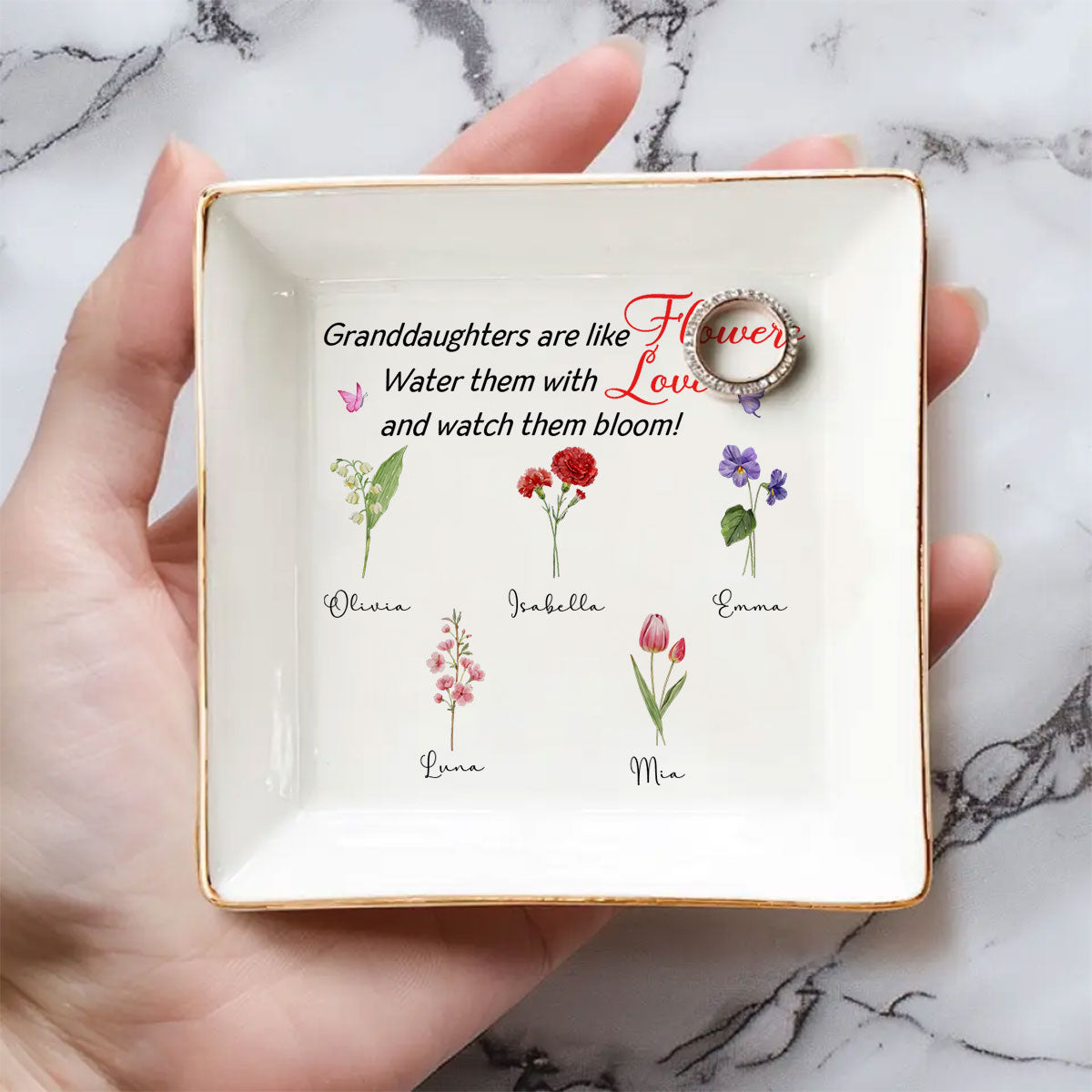 Granddaughters Are Like Flowers - Personalized Custom Jewelry Dish