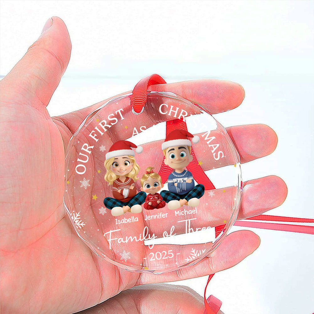 Family Of Three - Personalized Custom Glass Ornament