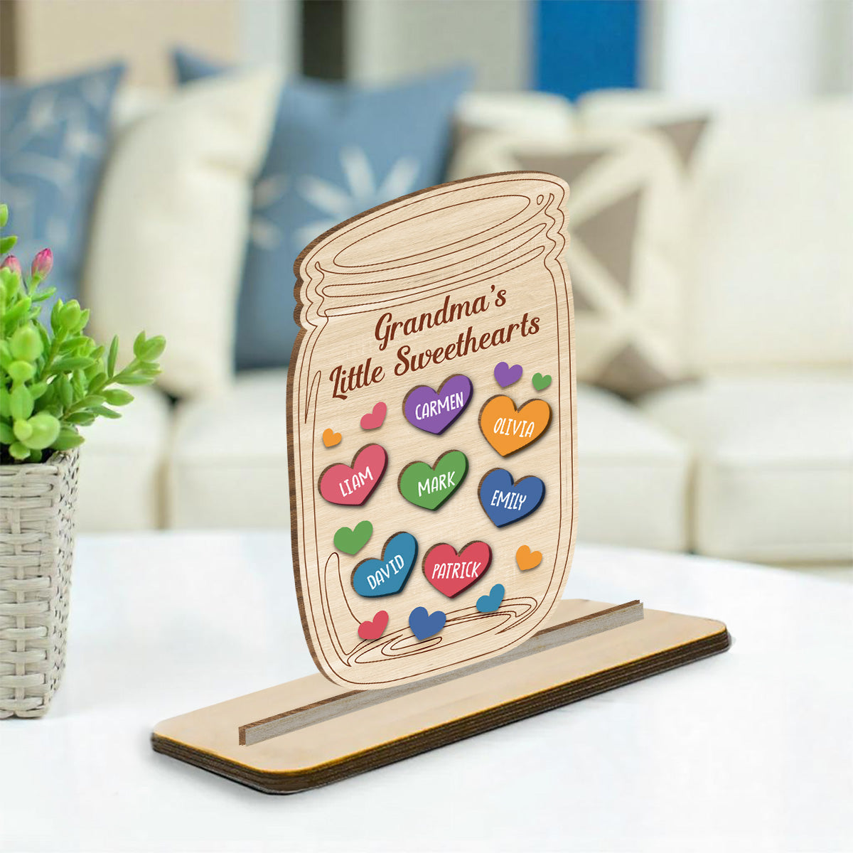 Grandma Little Sweethearts - Personalized Custom 2-Layer Wood Plaque With Flat Base