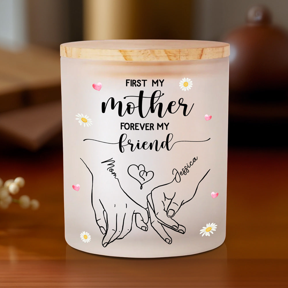 First My Mother Forever My Friend - Personalized Custom Glass Jar With LED Candle