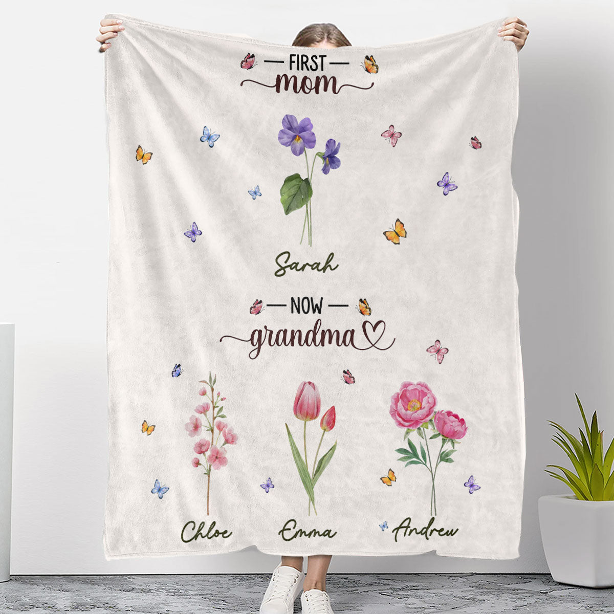 First Mom Now Grandma - Personalized Custom Fleece Blanket