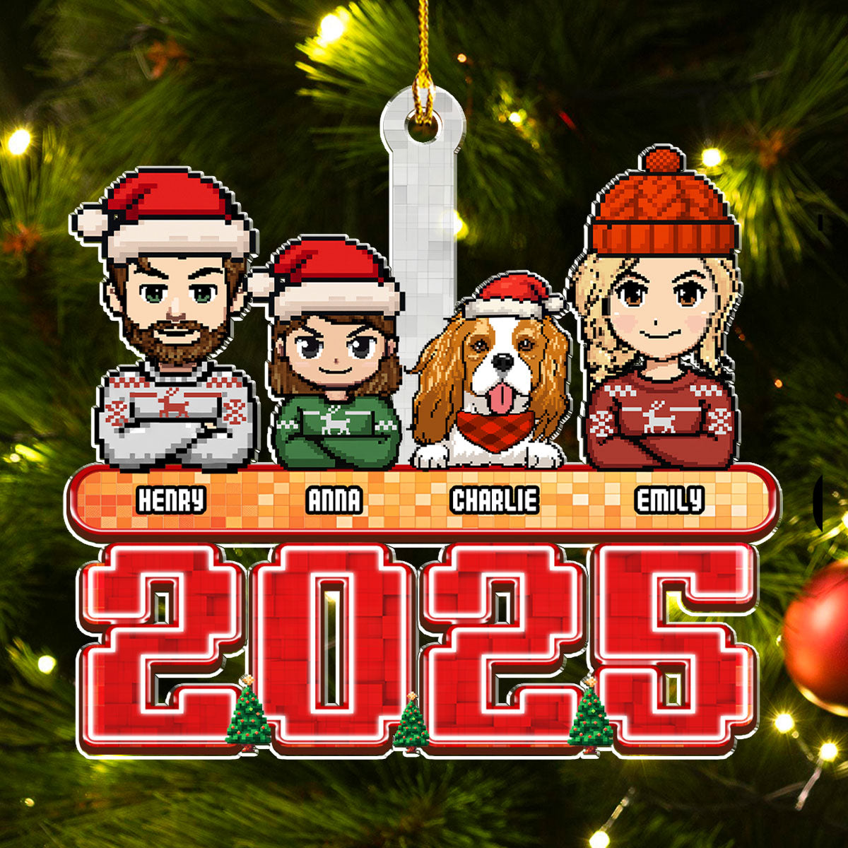 Family Pixel 2025 - Personalized Custom Acrylic Ornament