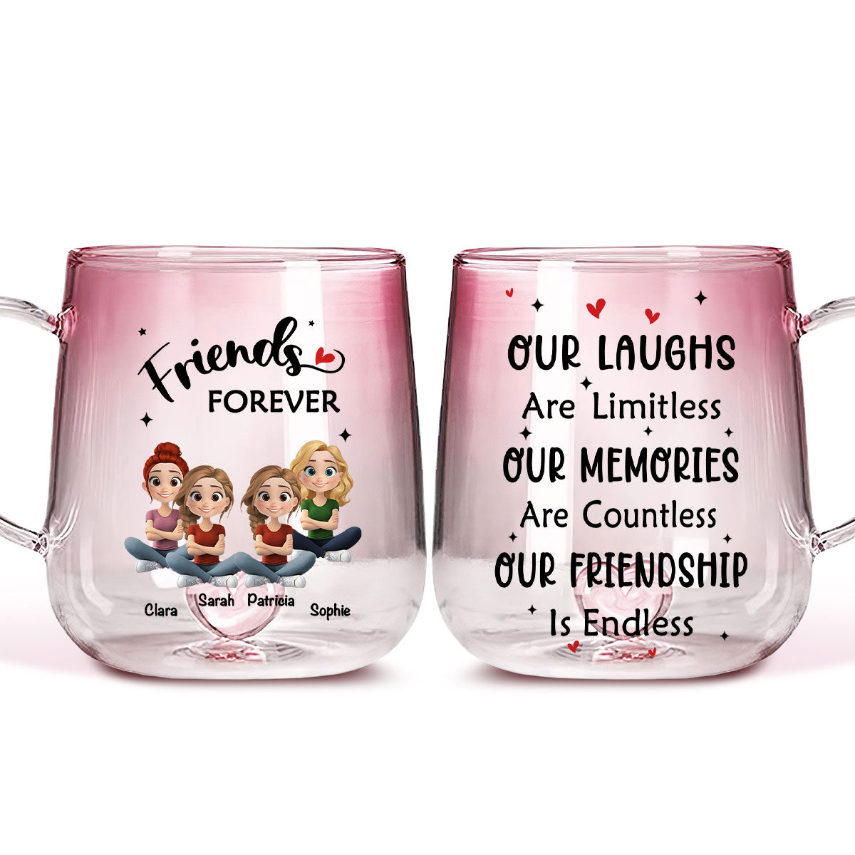 Limitless Friendship Glow - Personalized Custom Pink Gradient Glass Mug