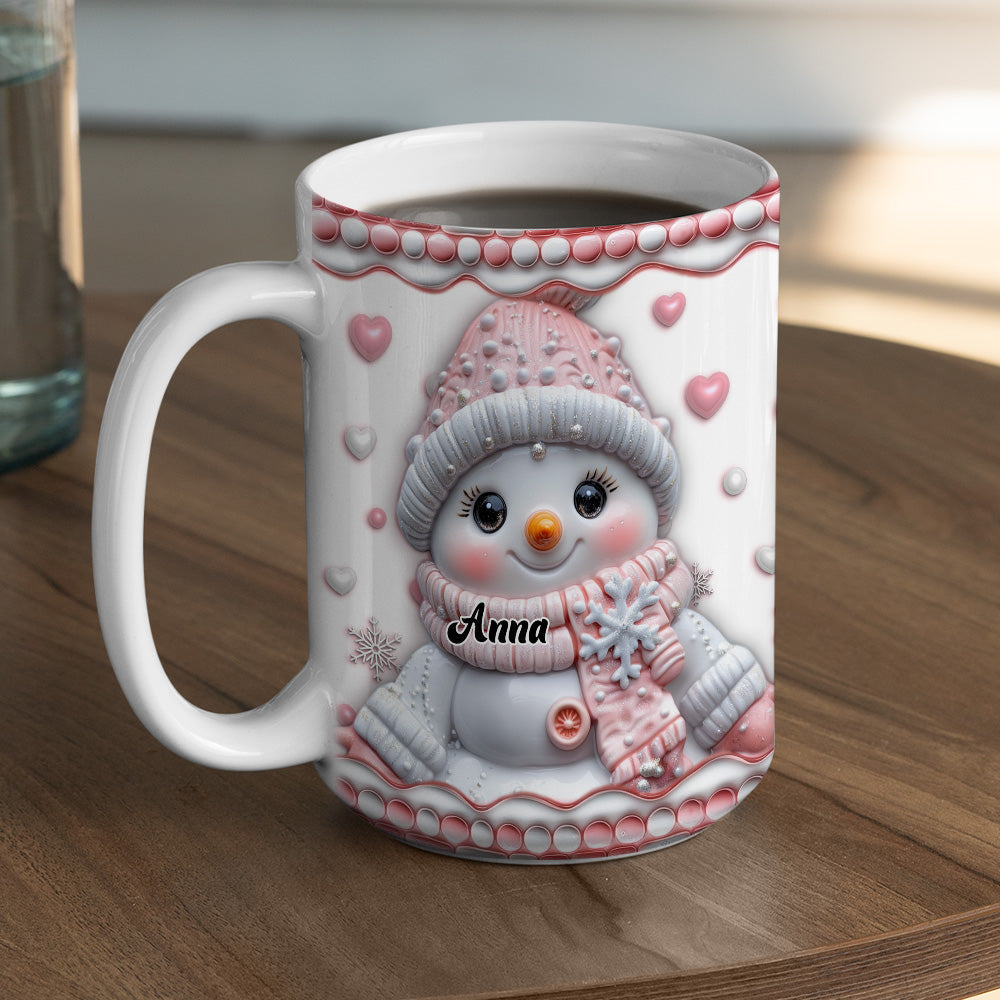 Cute Pink Snowman - Personalized Custom 3D Inflated Effect Mug