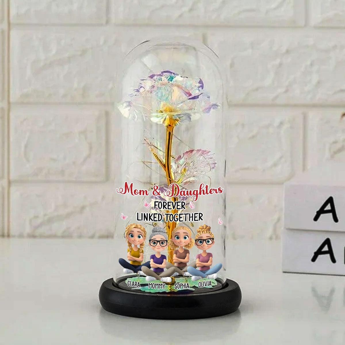 Mother And Daughter Linked Forever - Personalized Custom Sparkly Rose